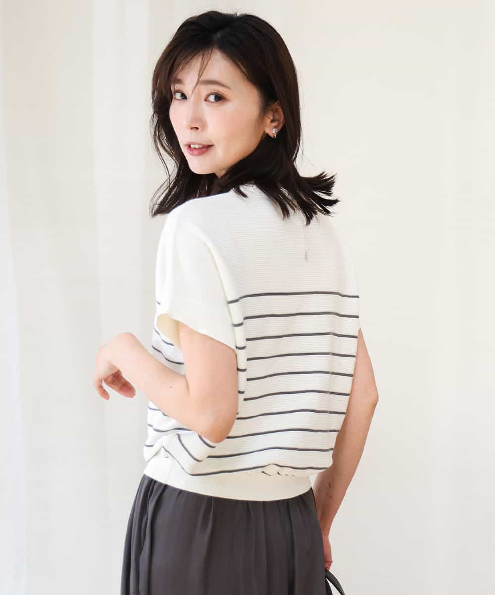FKFGD51120 MK MICHEL KLEIN(MK ミッシェルクラン) [UVカット/洗える]マリンボーダーニット キャメル