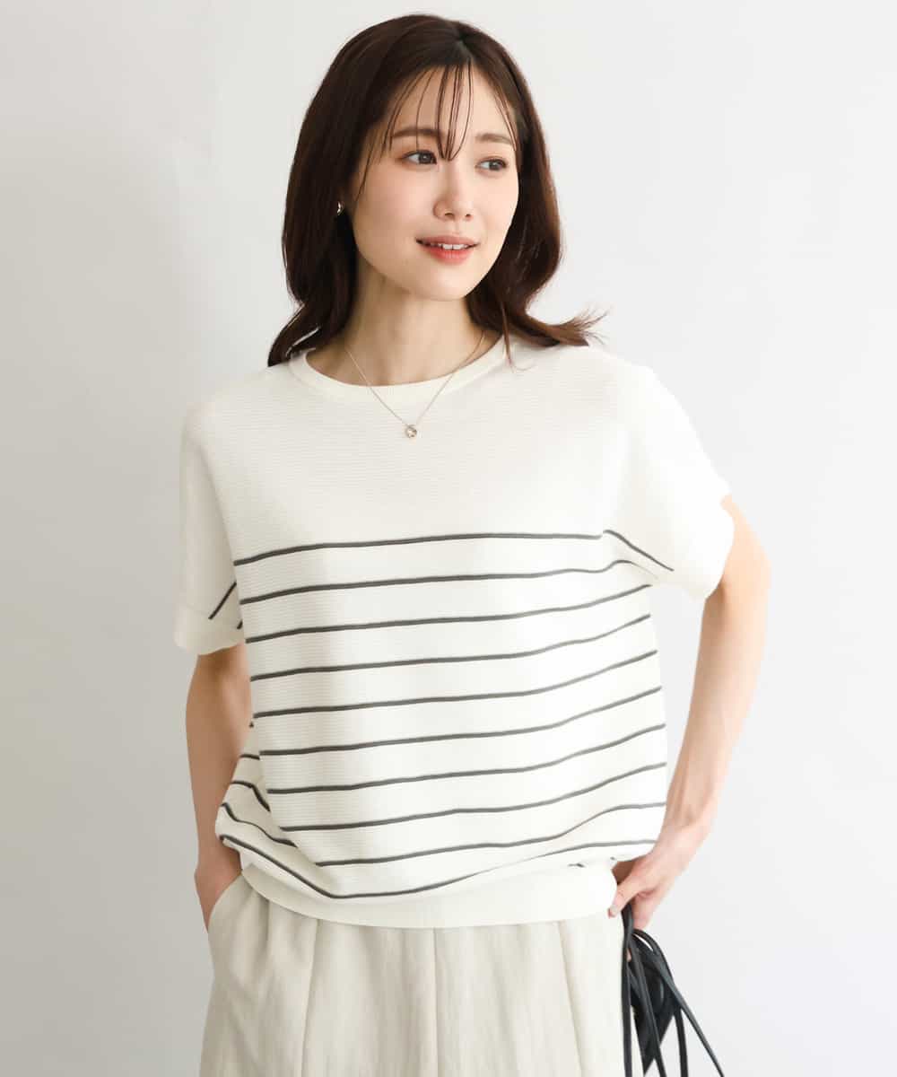 FKFGD51120 MK MICHEL KLEIN(MK ミッシェルクラン) [UVカット/洗える]マリンボーダーニット ホワイト