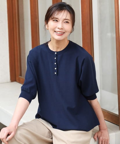 FKFGD52140  [UVカット/接触冷感/洗える]金釦フレアシルエットドルマンニット