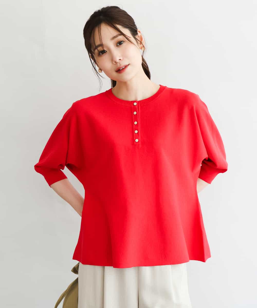 FKFGD52140 MK MICHEL KLEIN(MK ミッシェルクラン) [UVカット/接触冷感/洗える]金釦フレアシルエットドルマンニット レッド