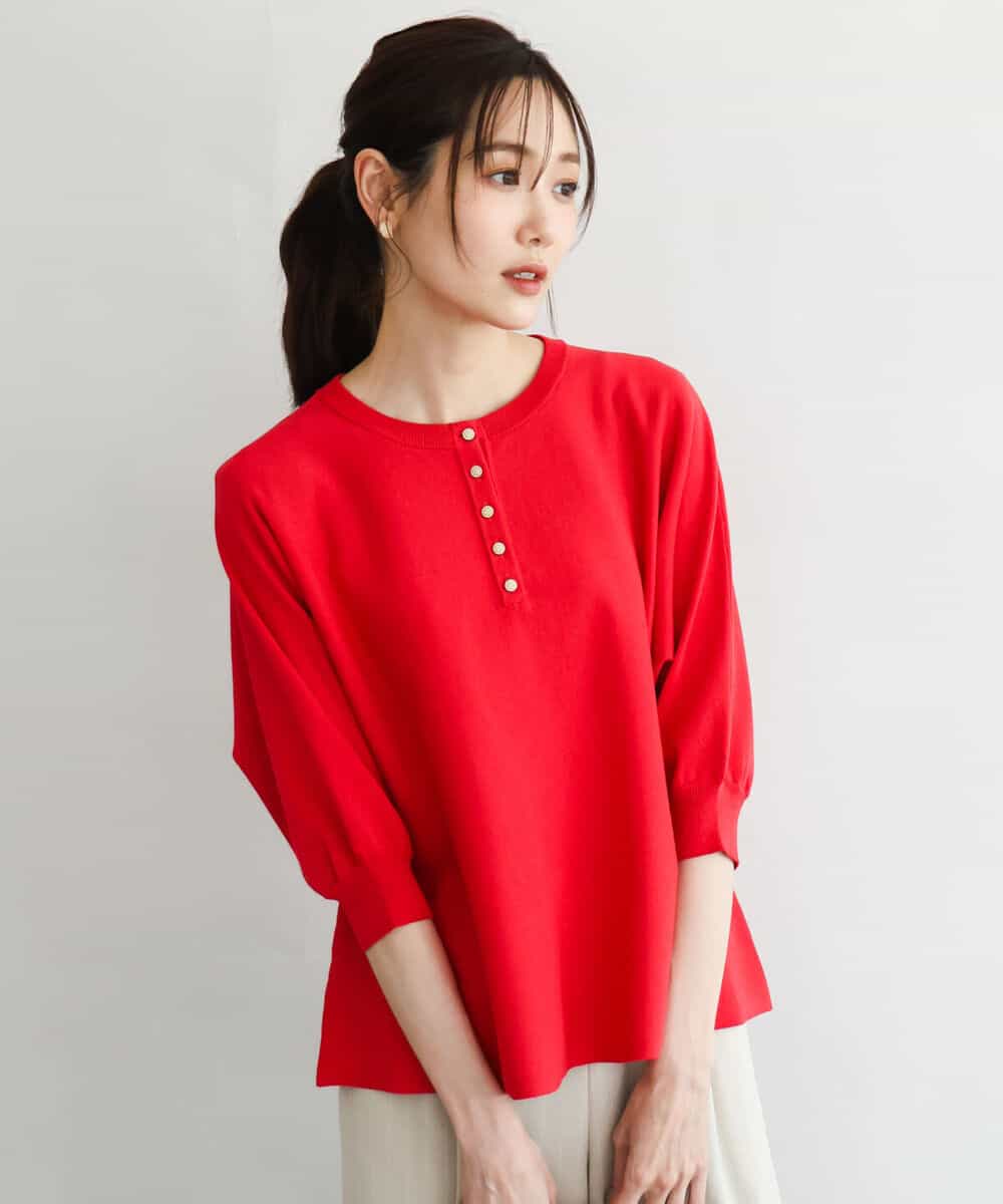 FKFGD52140 MK MICHEL KLEIN(MK ミッシェルクラン) [UVカット/接触冷感/洗える]金釦フレアシルエットドルマンニット ベージュ