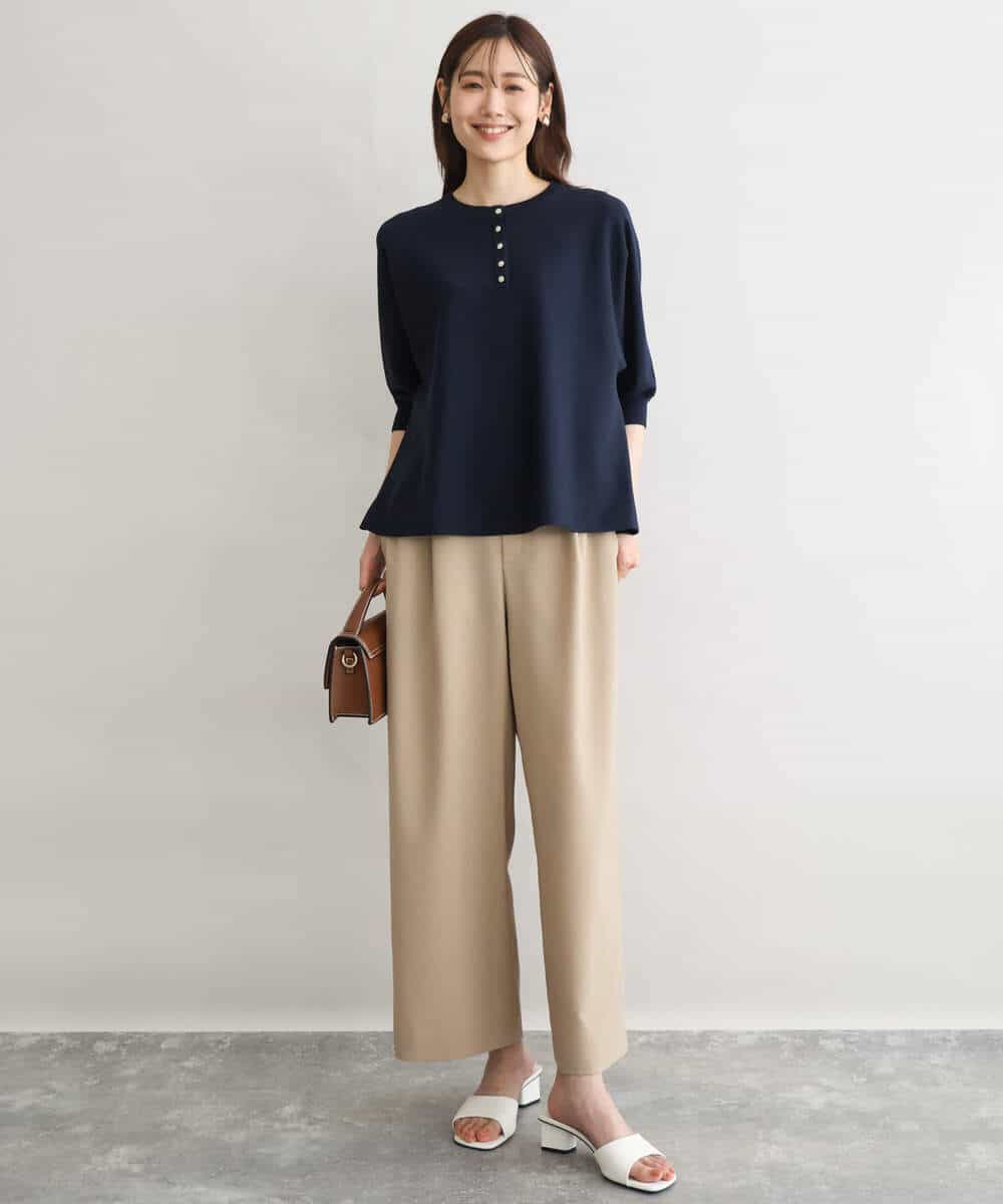 FKFGD52140 MK MICHEL KLEIN(MK ミッシェルクラン) [UVカット/接触冷感/洗える]金釦フレアシルエットドルマンニット ベージュ