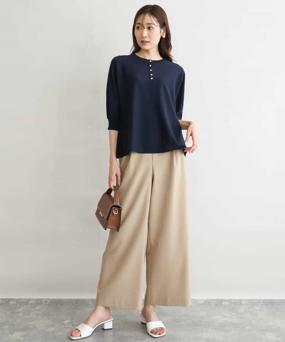 FKFGD52140 MK MICHEL KLEIN(MK ミッシェルクラン) [UVカット/接触冷感/洗える]金釦フレアシルエットドルマンニット ベージュ