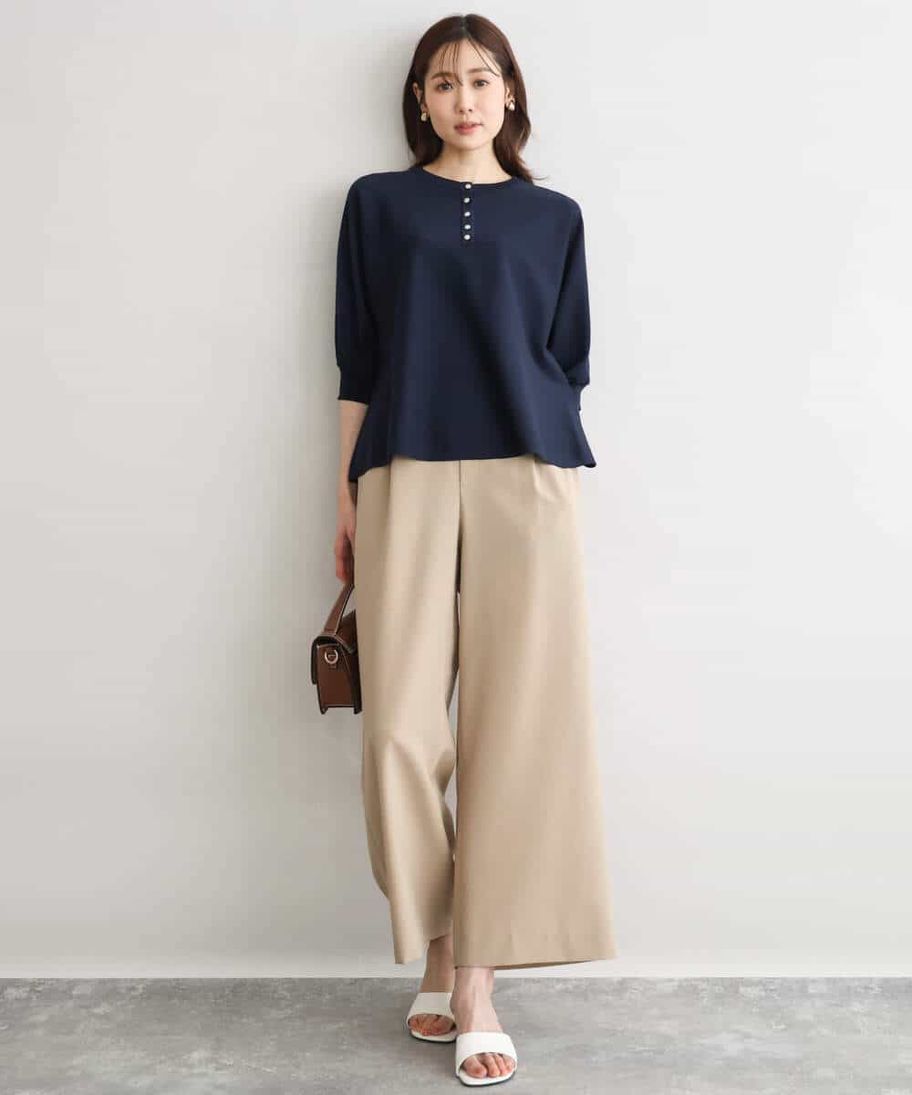 FKFGD52140 MK MICHEL KLEIN(MK ミッシェルクラン) [UVカット/接触冷感/洗える]金釦フレアシルエットドルマンニット ベージュ