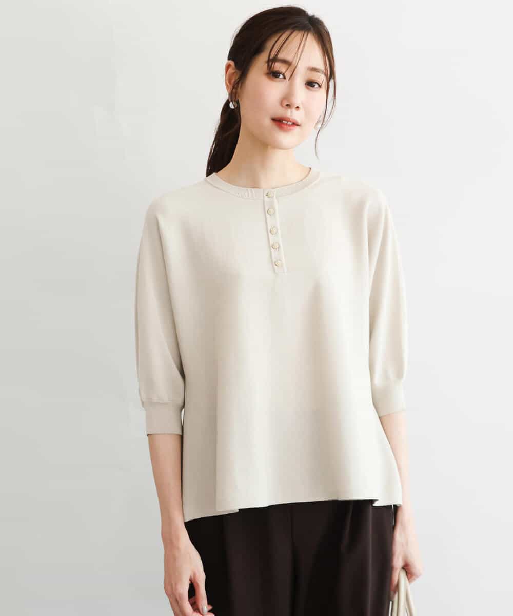 FKFGD52140 MK MICHEL KLEIN(MK ミッシェルクラン) [UVカット/接触冷感/洗える]金釦フレアシルエットドルマンニット ベージュ