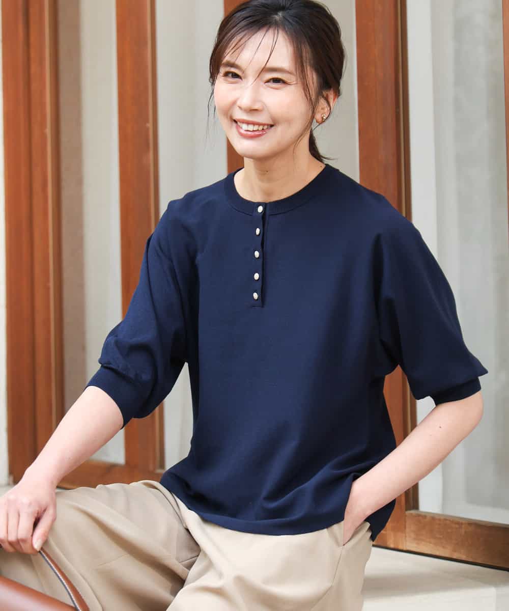 FKFGD52140 MK MICHEL KLEIN(MK ミッシェルクラン) [UVカット/接触冷感/洗える]金釦フレアシルエットドルマンニット ベージュ