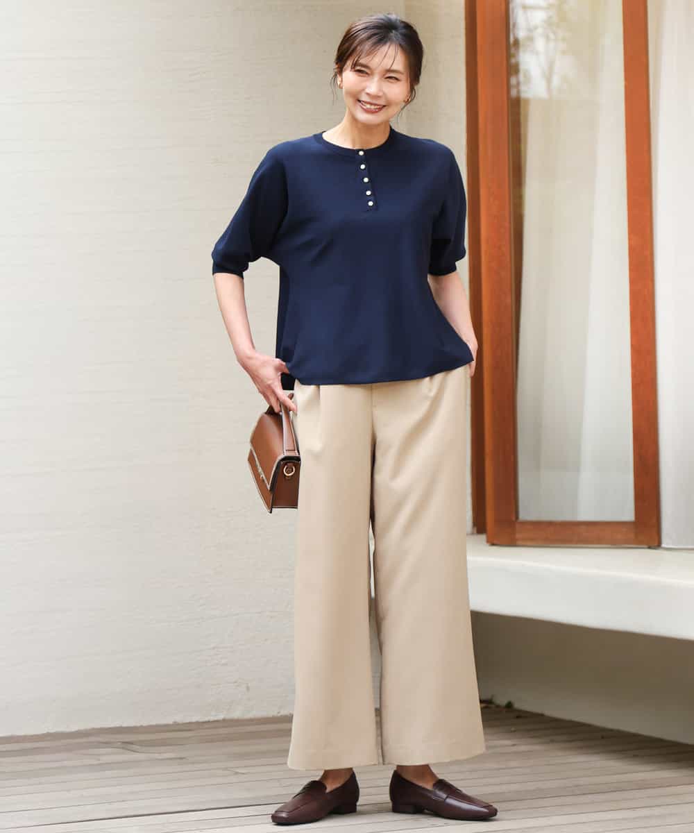 FKFGD52140 MK MICHEL KLEIN(MK ミッシェルクラン) [UVカット/接触冷感/洗える]金釦フレアシルエットドルマンニット ベージュ
