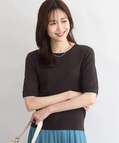 FKFGD53120 MK MICHEL KLEIN [UVカット/洗える]ワイドリブ配色デザインニット