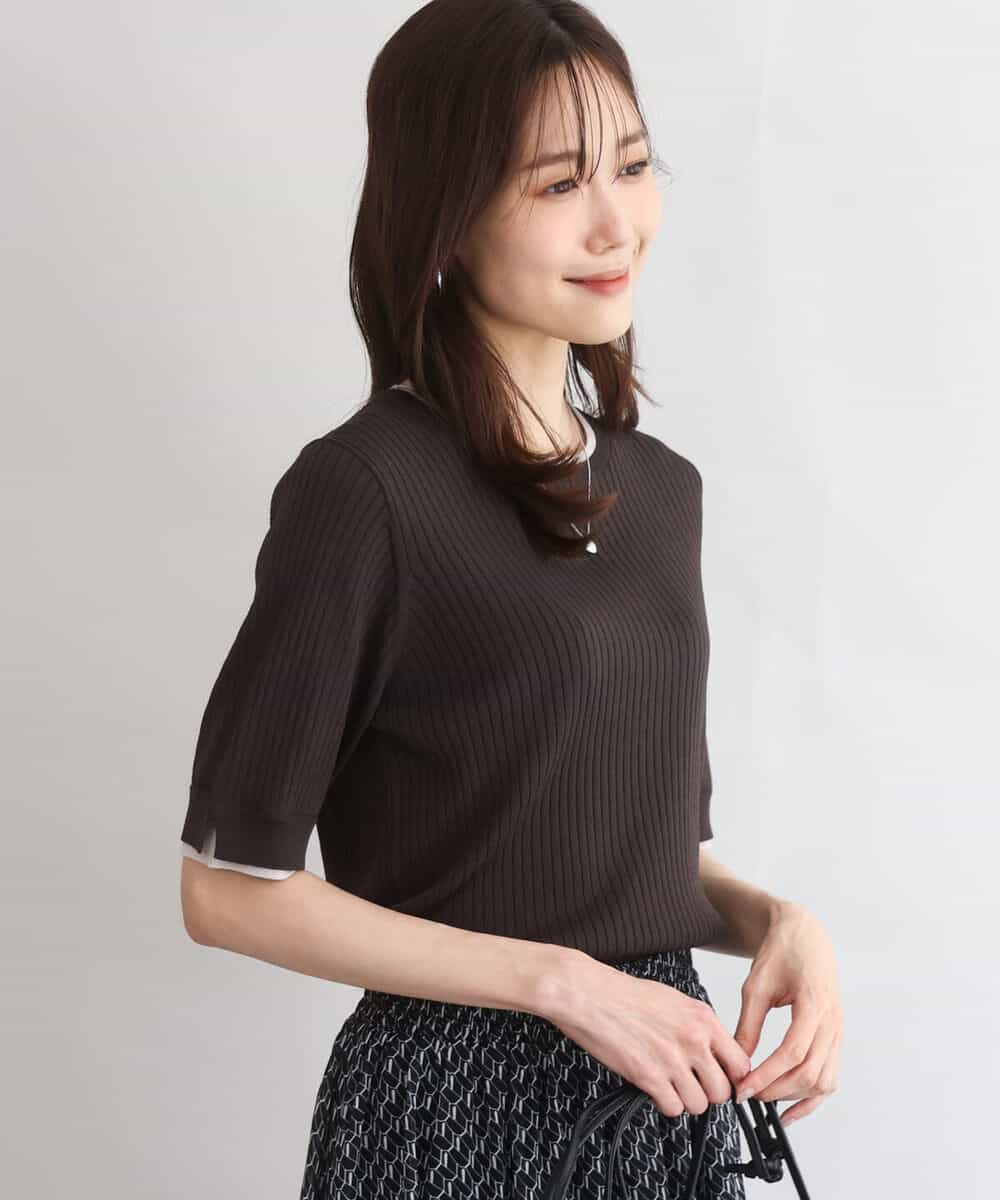 FKFGD53120 MK MICHEL KLEIN(MK ミッシェルクラン) [UVカット/洗える]ワイドリブ配色デザインニット ブラウン