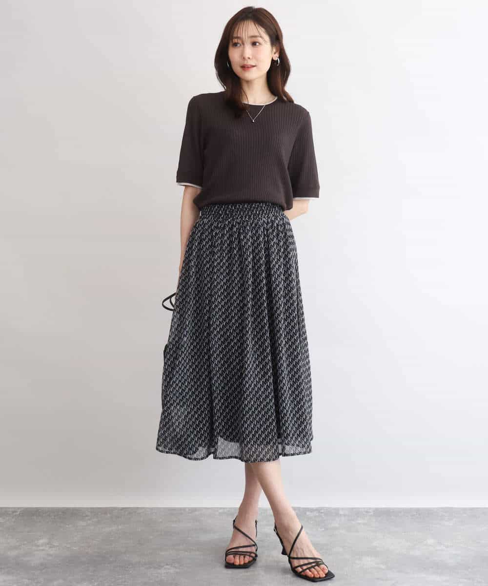 FKFGD53120 MK MICHEL KLEIN(MK ミッシェルクラン) [UVカット/洗える]ワイドリブ配色デザインニット ブラウン