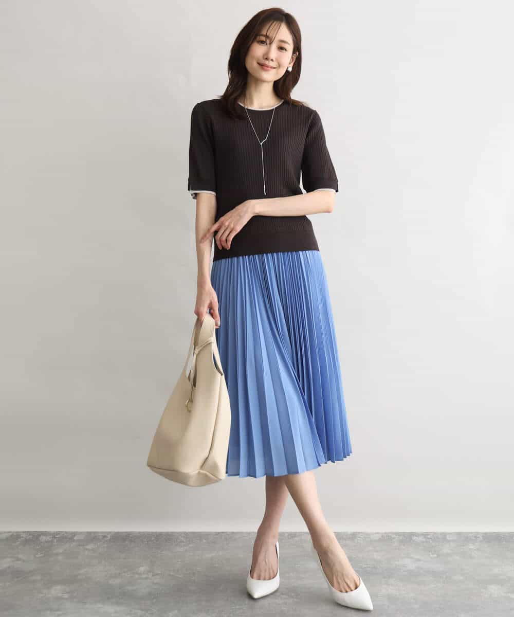 FKFGD53120 MK MICHEL KLEIN(MK ミッシェルクラン) [UVカット/洗える]ワイドリブ配色デザインニット ブラウン