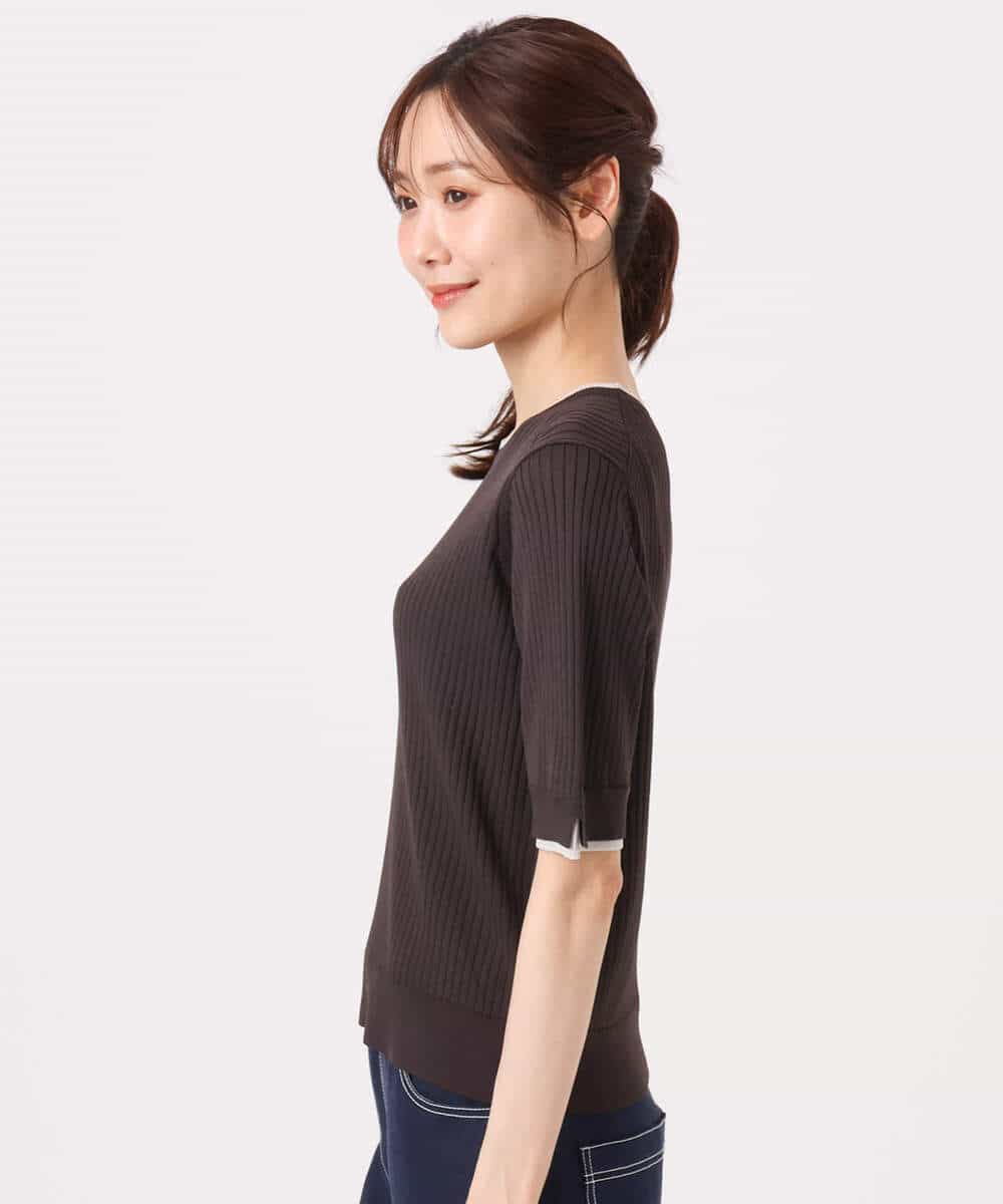 FKFGD53120 MK MICHEL KLEIN(MK ミッシェルクラン) [UVカット/洗える]ワイドリブ配色デザインニット ブラウン