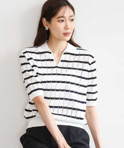 FKFGD54140 MK MICHEL KLEIN [洗える]衿付きスキッパーデザインニット