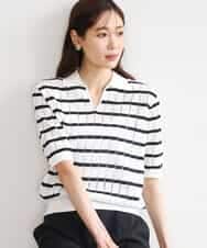 FKFGD54140 MK MICHEL KLEIN(MK ミッシェルクラン) [洗える]衿付きスキッパーデザインニット ホワイト（ボーダー）