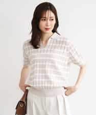 FKFGD54140 MK MICHEL KLEIN(MK ミッシェルクラン) [洗える]衿付きスキッパーデザインニット ベージュ（ボーダー）