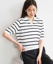 FKFGD54140 MK MICHEL KLEIN(MK ミッシェルクラン) [洗える]衿付きスキッパーデザインニット ベージュ（ボーダー）