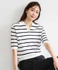 FKFGD54140 MK MICHEL KLEIN(MK ミッシェルクラン) [洗える]衿付きスキッパーデザインニット ベージュ（ボーダー）