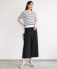 FKFGD54140 MK MICHEL KLEIN(MK ミッシェルクラン) [洗える]衿付きスキッパーデザインニット ベージュ（ボーダー）