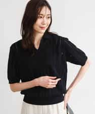 FKFGD54140 MK MICHEL KLEIN(MK ミッシェルクラン) [洗える]衿付きスキッパーデザインニット ベージュ（ボーダー）