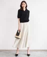 FKFGD54140 MK MICHEL KLEIN(MK ミッシェルクラン) [洗える]衿付きスキッパーデザインニット ベージュ（ボーダー）