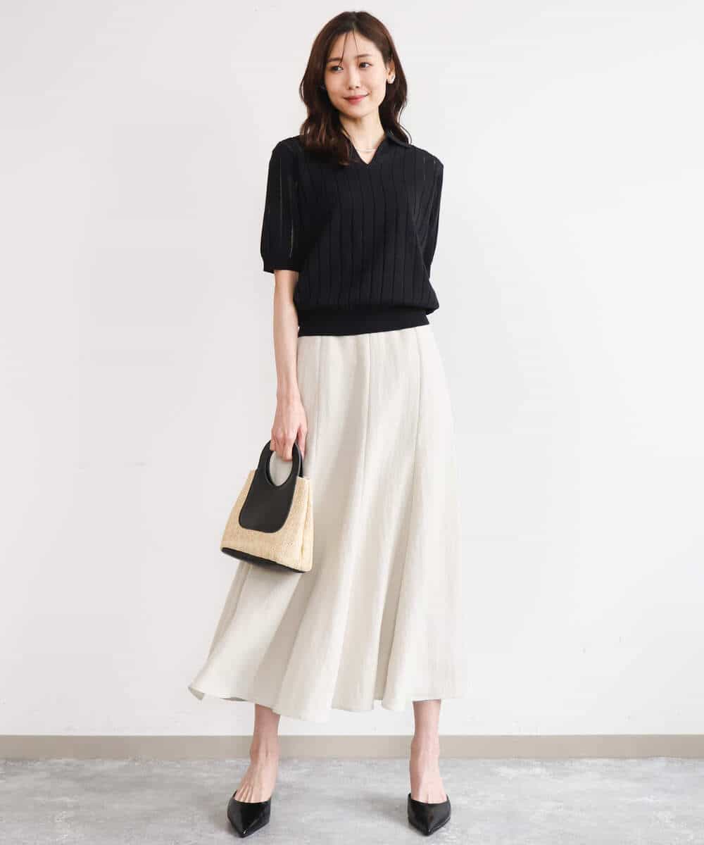 FKFGD54140 MK MICHEL KLEIN(MK ミッシェルクラン) [洗える]衿付きスキッパーデザインニット ベージュ（ボーダー）