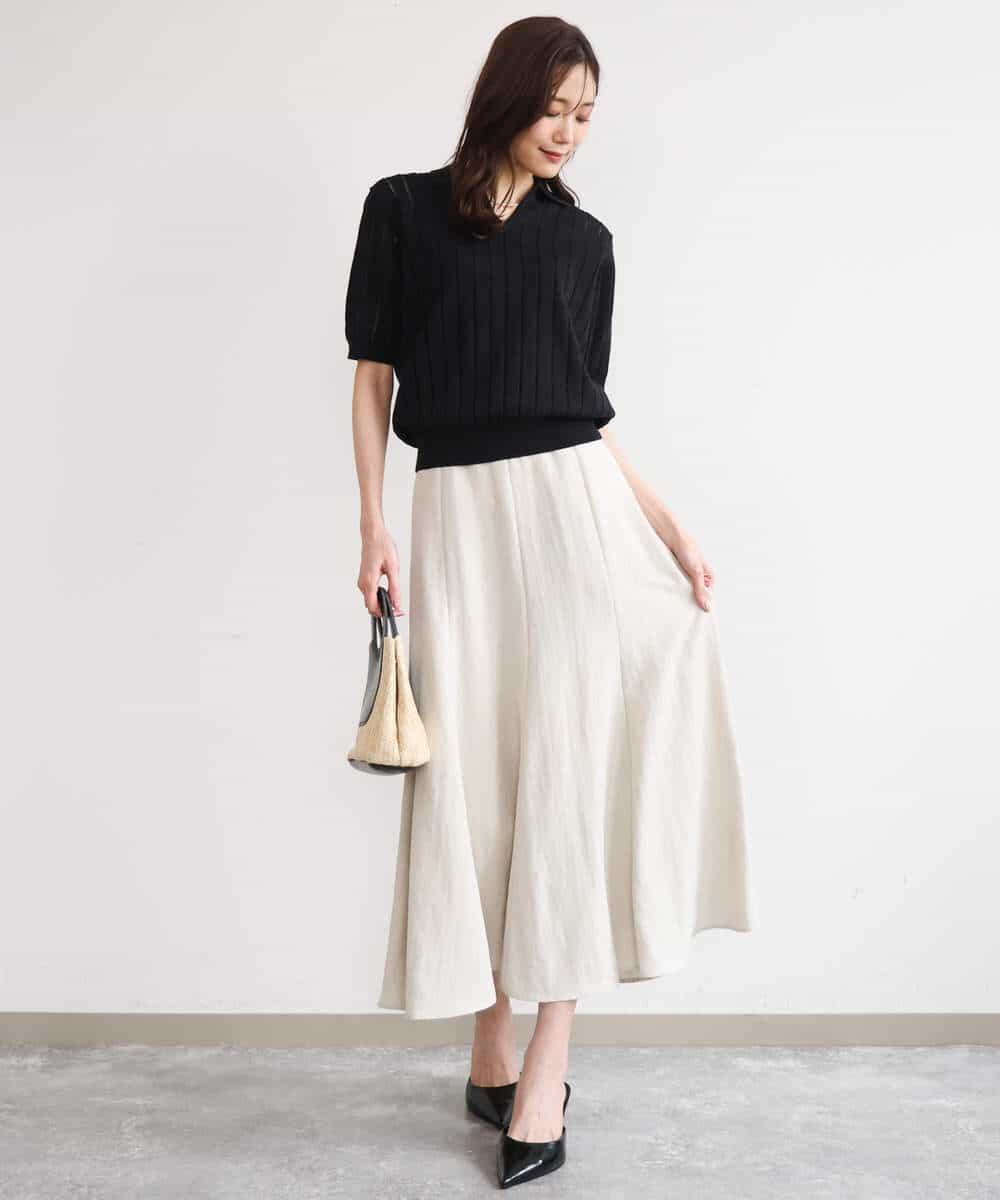 FKFGD54140 MK MICHEL KLEIN(MK ミッシェルクラン) [洗える]衿付きスキッパーデザインニット ベージュ（ボーダー）