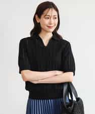 FKFGD54140 MK MICHEL KLEIN(MK ミッシェルクラン) [洗える]衿付きスキッパーデザインニット ベージュ（ボーダー）