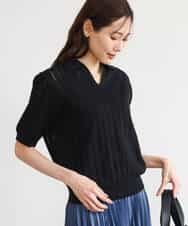 FKFGD54140 MK MICHEL KLEIN(MK ミッシェルクラン) [洗える]衿付きスキッパーデザインニット ベージュ（ボーダー）