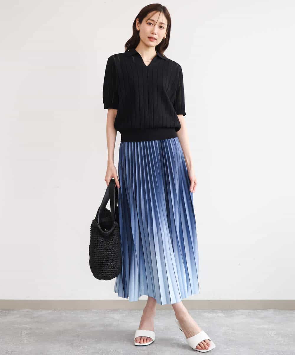 FKFGD54140 MK MICHEL KLEIN(MK ミッシェルクラン) [洗える]衿付きスキッパーデザインニット ベージュ（ボーダー）