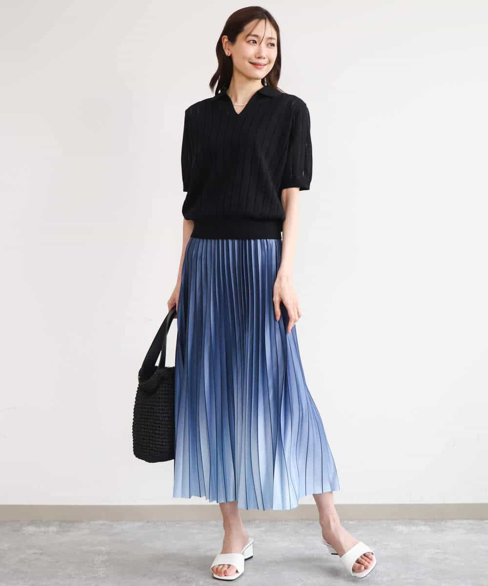 FKFGD54140 MK MICHEL KLEIN(MK ミッシェルクラン) [洗える]衿付きスキッパーデザインニット ベージュ（ボーダー）