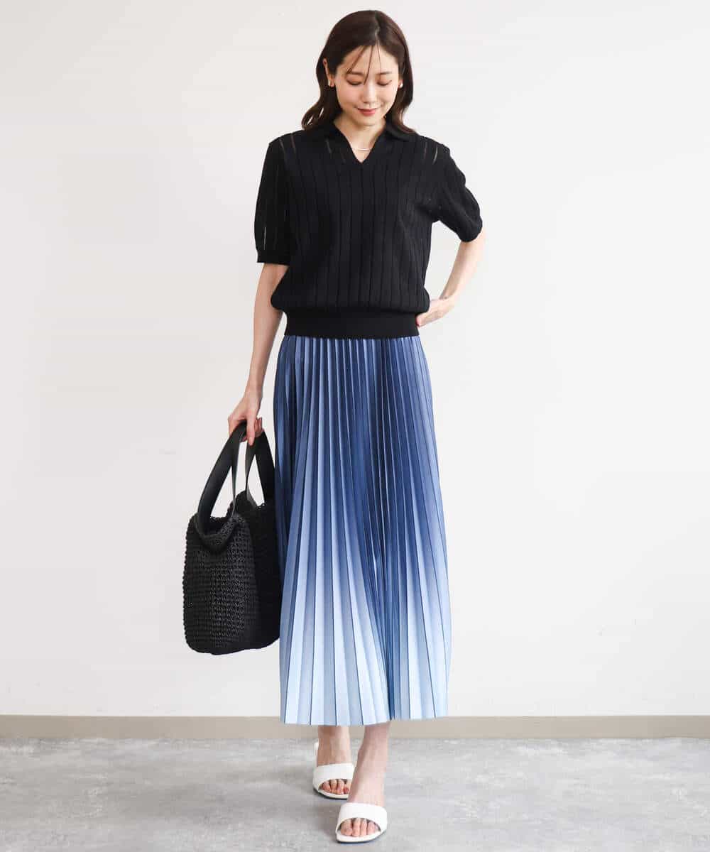 FKFGD54140 MK MICHEL KLEIN(MK ミッシェルクラン) [洗える]衿付きスキッパーデザインニット ベージュ（ボーダー）