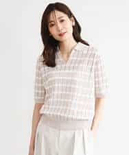 FKFGD54140 MK MICHEL KLEIN(MK ミッシェルクラン) [洗える]衿付きスキッパーデザインニット ベージュ（ボーダー）