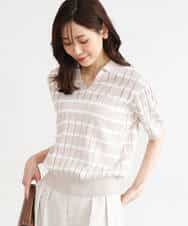 FKFGD54140 MK MICHEL KLEIN(MK ミッシェルクラン) [洗える]衿付きスキッパーデザインニット ベージュ（ボーダー）