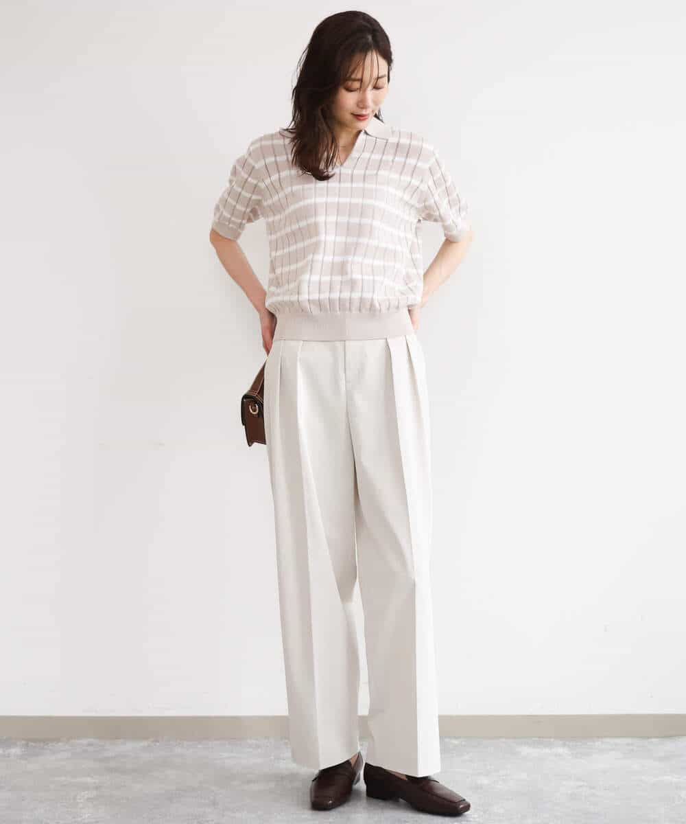 FKFGD54140 MK MICHEL KLEIN(MK ミッシェルクラン) [洗える]衿付きスキッパーデザインニット ベージュ（ボーダー）