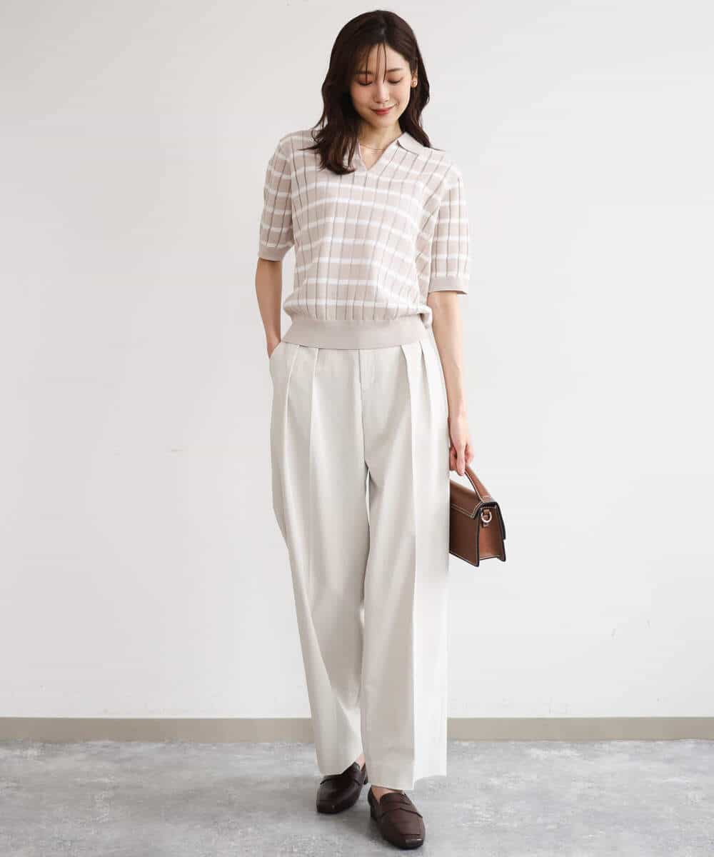 FKFGD54140 MK MICHEL KLEIN(MK ミッシェルクラン) [洗える]衿付きスキッパーデザインニット ベージュ（ボーダー）