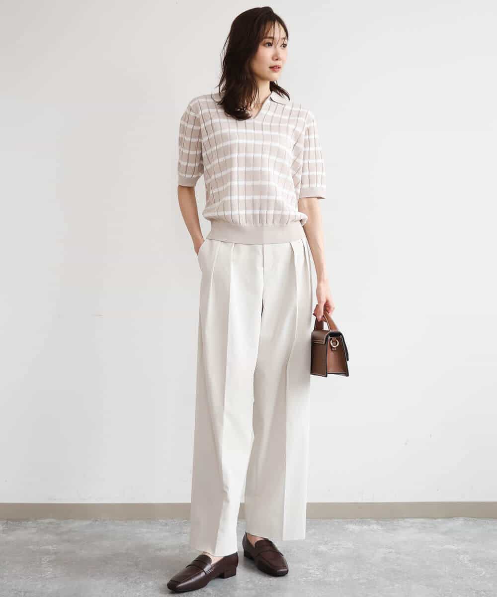 FKFGD54140 MK MICHEL KLEIN(MK ミッシェルクラン) [洗える]衿付きスキッパーデザインニット ベージュ（ボーダー）