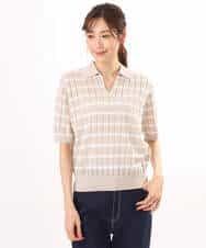 FKFGD54140 MK MICHEL KLEIN(MK ミッシェルクラン) [洗える]衿付きスキッパーデザインニット ベージュ（ボーダー）