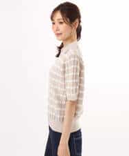 FKFGD54140 MK MICHEL KLEIN(MK ミッシェルクラン) [洗える]衿付きスキッパーデザインニット ベージュ（ボーダー）