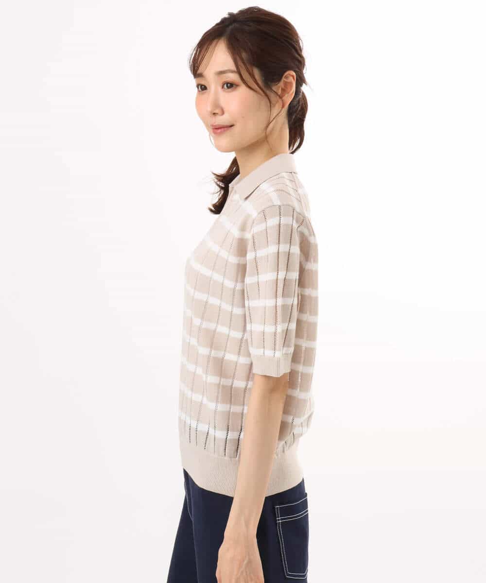 FKFGD54140 MK MICHEL KLEIN(MK ミッシェルクラン) [洗える]衿付きスキッパーデザインニット ベージュ（ボーダー）