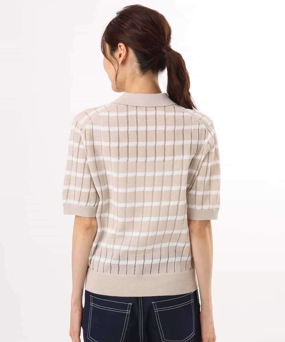 FKFGD54140 MK MICHEL KLEIN(MK ミッシェルクラン) [洗える]衿付きスキッパーデザインニット ベージュ（ボーダー）