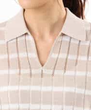 FKFGD54140 MK MICHEL KLEIN(MK ミッシェルクラン) [洗える]衿付きスキッパーデザインニット ベージュ（ボーダー）