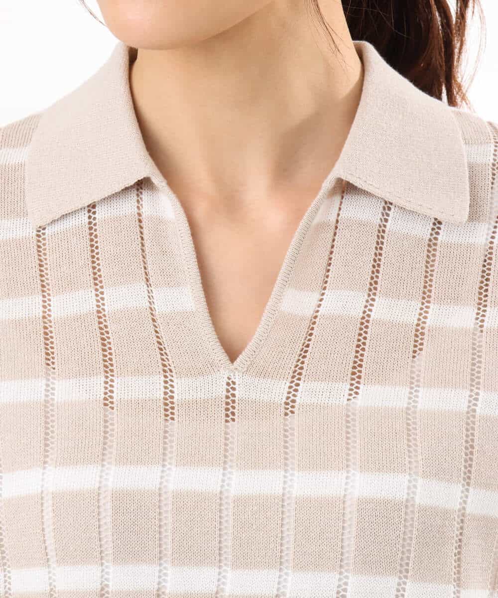 FKFGD54140 MK MICHEL KLEIN(MK ミッシェルクラン) [洗える]衿付きスキッパーデザインニット ベージュ（ボーダー）