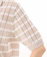 FKFGD54140 MK MICHEL KLEIN(MK ミッシェルクラン) [洗える]衿付きスキッパーデザインニット ベージュ（ボーダー）