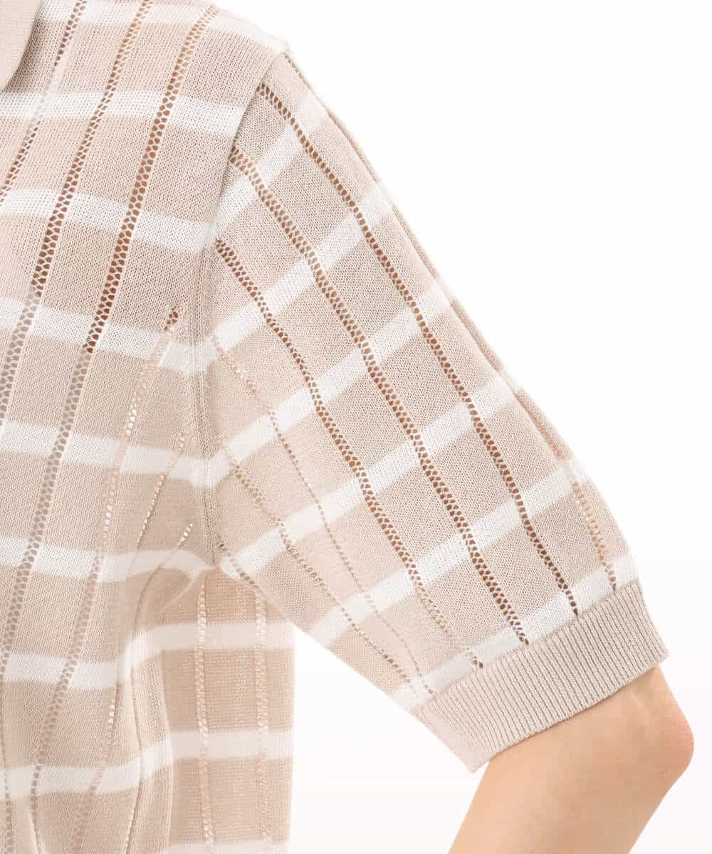 FKFGD54140 MK MICHEL KLEIN(MK ミッシェルクラン) [洗える]衿付きスキッパーデザインニット ベージュ（ボーダー）