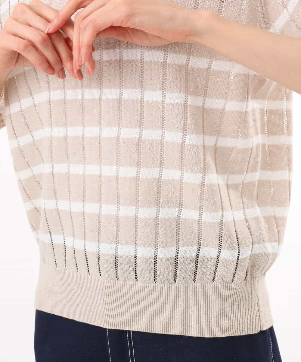 FKFGD54140 MK MICHEL KLEIN(MK ミッシェルクラン) [洗える]衿付きスキッパーデザインニット ベージュ（ボーダー）