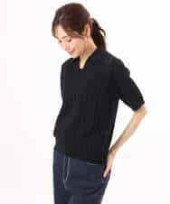 FKFGD54140 MK MICHEL KLEIN(MK ミッシェルクラン) [洗える]衿付きスキッパーデザインニット ベージュ（ボーダー）