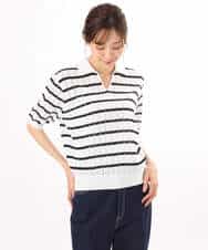 FKFGD54140 MK MICHEL KLEIN(MK ミッシェルクラン) [洗える]衿付きスキッパーデザインニット ベージュ（ボーダー）