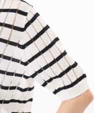 FKFGD54140 MK MICHEL KLEIN(MK ミッシェルクラン) [洗える]衿付きスキッパーデザインニット ベージュ（ボーダー）