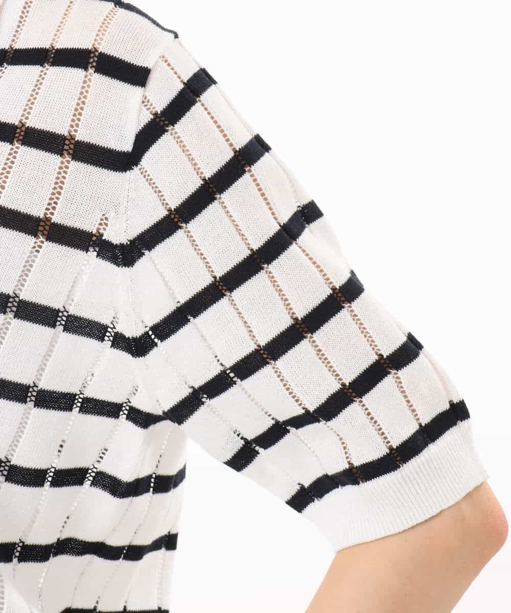 FKFGD54140 MK MICHEL KLEIN(MK ミッシェルクラン) [洗える]衿付きスキッパーデザインニット ベージュ（ボーダー）