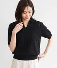 FKFGD54140 MK MICHEL KLEIN(MK ミッシェルクラン) [洗える]衿付きスキッパーデザインニット ブラック（無地）